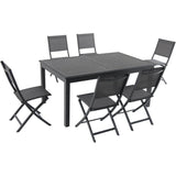 Hanover Outdoor Dining Set Hanover - Naples7pc: 6 Aluminum Folding Sling Chairs, Aluminum Extension Table