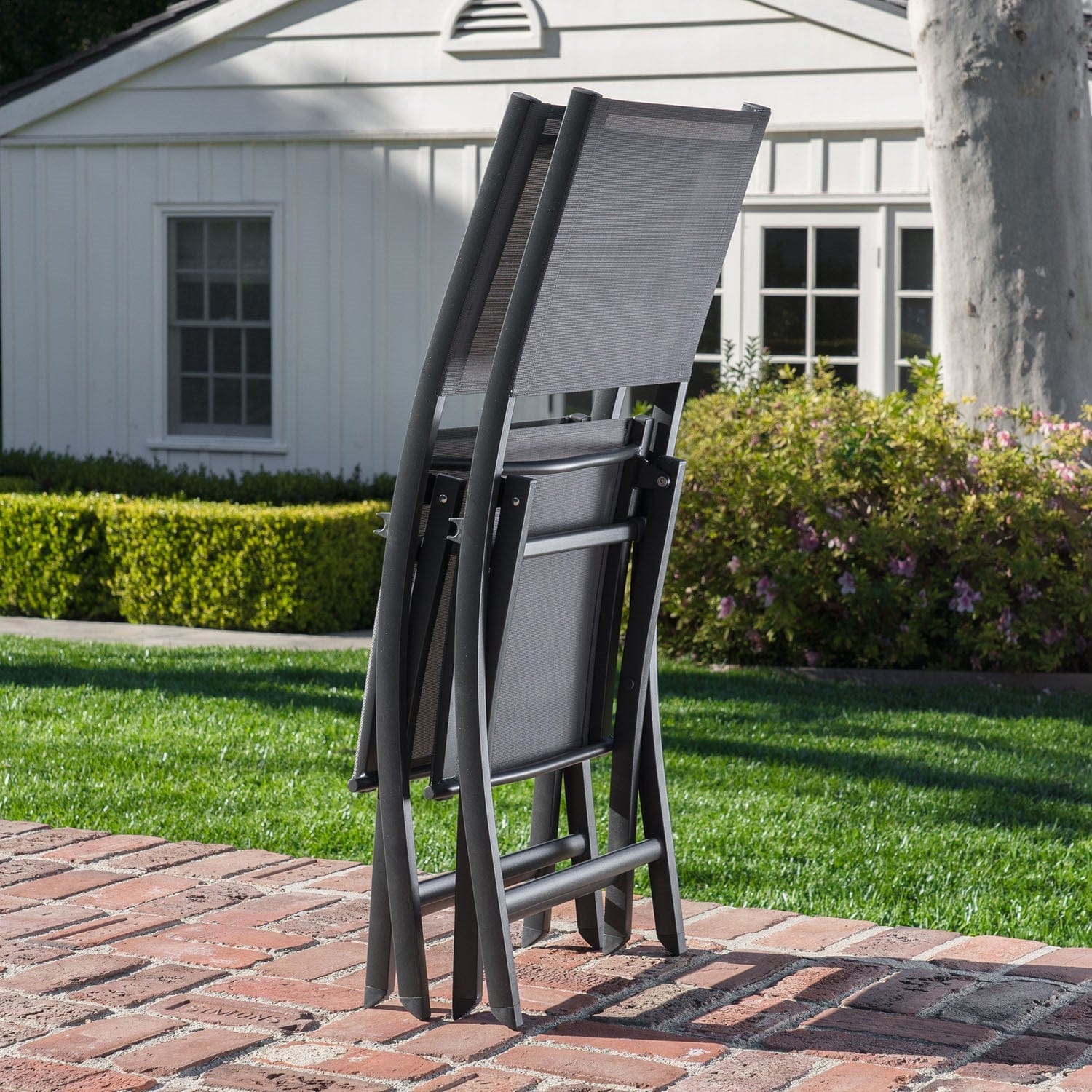 Hanover Outdoor Dining Set Hanover - Naples7pc: 6 Aluminum Folding Sling Chairs, Aluminum Extension Table
