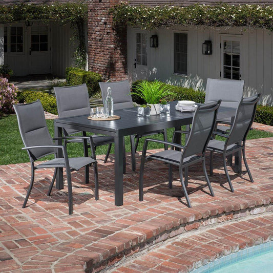 Hanover Outdoor Dining Set Hanover - Naples7pc: 6 High Back Padded Sling Chairs, Aluminum Extension Table