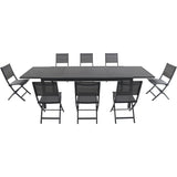 Hanover Outdoor Dining Set Hanover - Naples9pc: 8 Aluminum Sling Folding Chairs, Aluminum Extension Table