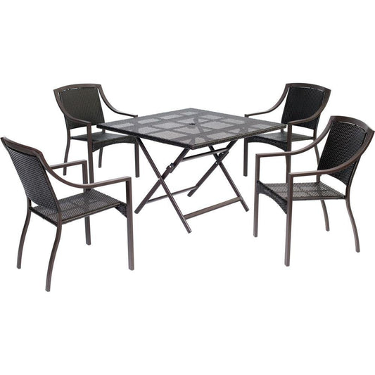 Hanover Outdoor Dining Set Hanover - Orleans5pc Dining: 4 Aluminum Sq Dining Chairs, 1 Square Woven Table