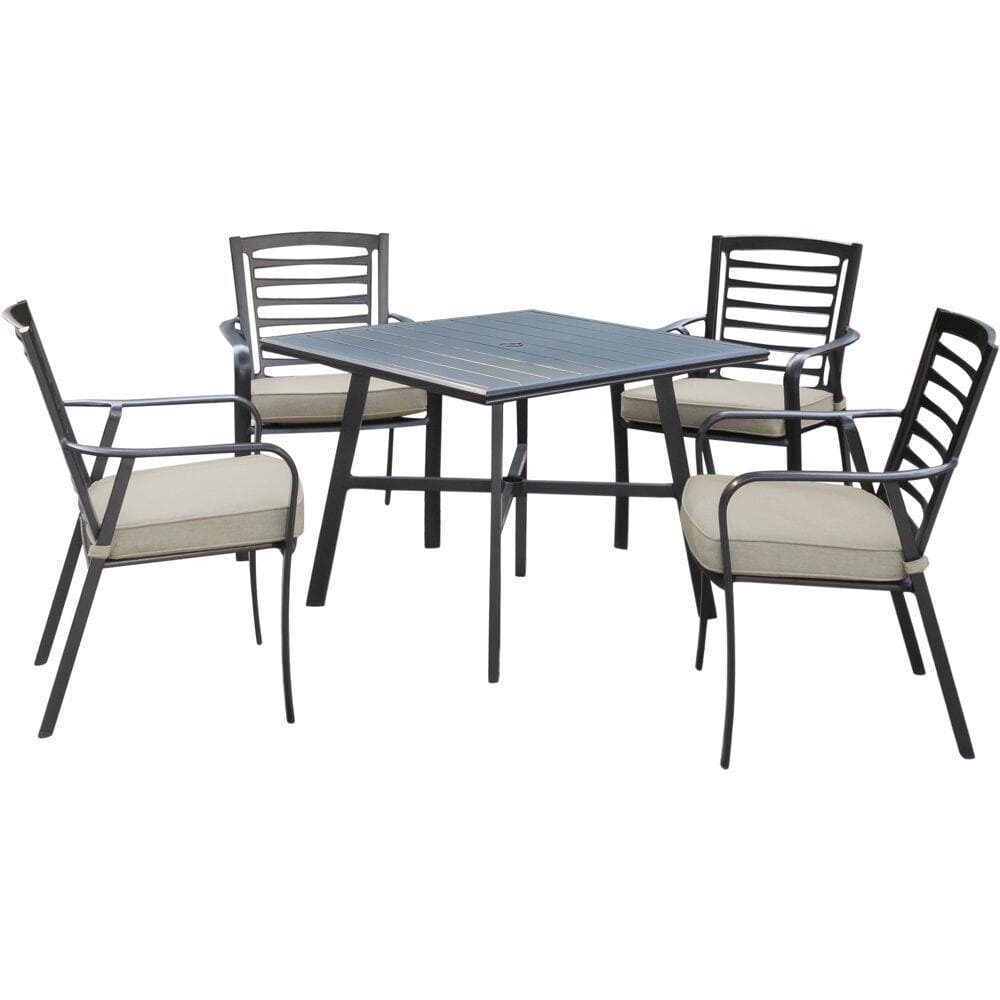 Hanover Outdoor Dining Set Hanover - Pemberton 5-Piece Commercial-Grade Patio Set with 4 Cushioned Dining Chairs and a 38" Square Slat-Top Table, PEMDN5PCS-ASH