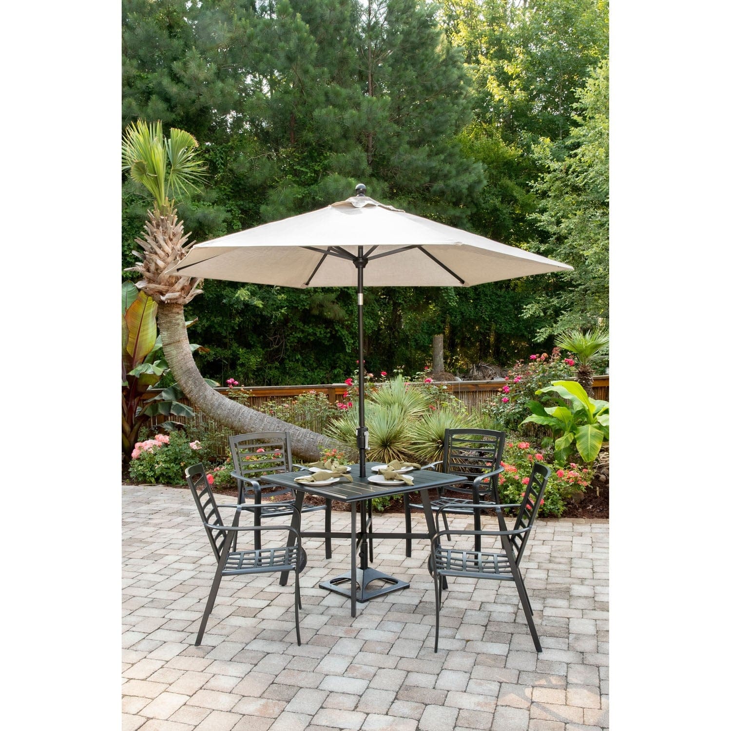 Hanover Outdoor Dining Set Hanover - Pemberton 5pc: 4 Alum Dining Chairs  and 1 38" Sq Slat Table