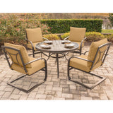 Hanover Outdoor Dining Set Hanover Summer Nights 5PC Dining Set: 4 Aluminium Frame Spring Chairs with 48" Glass Table | Tan | SUMRNGTDN5PCGSP