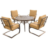 Hanover Outdoor Dining Set Hanover Summer Nights 5PC Dining Set: 4 Aluminum Spring Chairs with 48" Glass Table - Tan - SUMRNGTDN5PCGSP