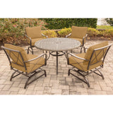 Hanover Outdoor Dining Set Hanover - Summer Nights 5PC Dining Set: 4 Steel Rockers with 48" Cast Table Aluminium Frame | SUMRNGTDN5PCCST
