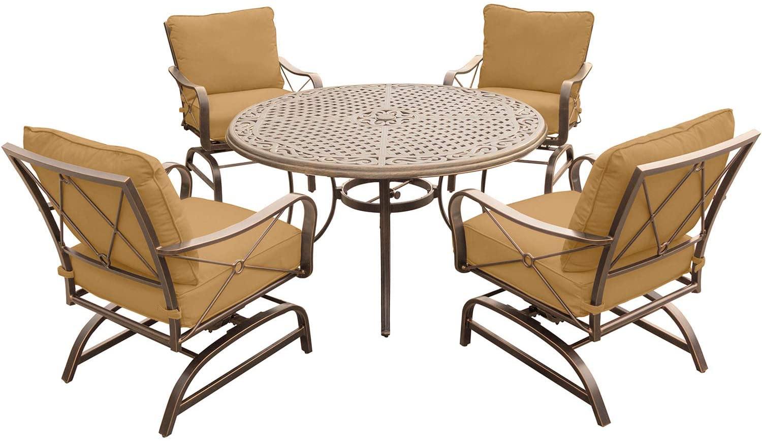 Hanover Outdoor Dining Set Hanover - Summer Nights 5PC Dining Set: 4 Steel Rockers with 48" Cast Table - SUMRNGTDN5PCCST