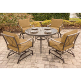 Hanover Outdoor Dining Set Hanover - Summer Nights 5PC Dining Set: 4 Steel Rockers with 48" Glass Table - SUMRNGTDN5PCG