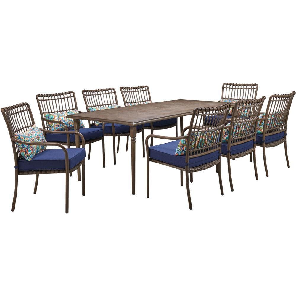 Hanover Outdoor Dining Set Hanover - Summerland9pc: 8 Dining Chairs and 82"x40" Rectangle Table - SUMDN9PC-NVY