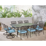 Hanover Outdoor Dining Set Hanover - Traditions 11-Piece Dining Set in Blue with Four Swivel Rockers, Six Dining Chairs, and an Extra-Long Dining Table - TRADDN11PCSW4-BLU