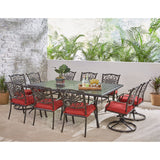 Hanover Outdoor Dining Set Hanover - Traditions 11-Piece Dining Set in Red with Four Swivel Rockers, Six Dining Chairs, and an Extra-Long Dining Table - TRADDN11PCSW4-RED