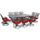 Hanover Outdoor Dining Set Hanover - Traditions 11-Piece Dining Set in Red with Ten Swivel Rockers and an Extra-Long Dining Table - TRADDN11PCSW10-RED