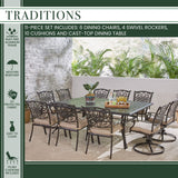 Hanover Outdoor Dining Set Hanover - Traditions 11-Piece Dining Set in Tan with Four Swivel Rockers, Six Dining Chairs, and an Extra-Long Dining Table - TRADDN11PCSW4