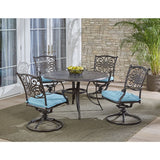 Hanover Outdoor Dining Set Hanover Traditions 5-Piece Aluminium Frame Dining Set with Four Swivel Rockers | Blue | TRADDN5PCSW-BLU