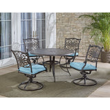 Hanover Outdoor Dining Set Hanover Traditions 5-Piece Aluminium Frame Dining Set with Four Swivel Rockers | Blue | TRADDN5PCSW-BLU