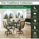 Hanover Outdoor Dining Set Hanover Traditions 5-Piece Aluminium Frame High-Dining Set in Tan with 4 Padded Swivel Counter-Height Chairs and 56-in. Cast-top Table | TRADDN5PCPDBR-TAN
