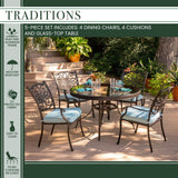 Hanover Outdoor Dining Set Hanover Traditions 5-Piece Aluminum Frame Dining Set in Blue with 48 In. Glass-top Table | TRADDN5PCG-BLU