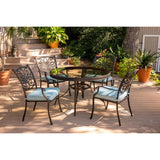 Hanover Outdoor Dining Set Hanover Traditions 5-Piece Aluminum Frame Dining Set in Blue with 48 In. Glass-top Table | TRADDN5PCG-BLU