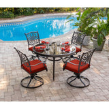 Hanover Outdoor Dining Set Hanover -Traditions 5-Piece Dining Set Aluminum Frame in Red with a 48 In. Glass-top Table | TRADDN5PCSWG-RED