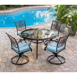 Hanover Outdoor Dining Set Hanover Traditions 5-Piece Dining Set in Blue Aluminum Frame with 48 In. Glass-top Table | TRADDN5PCSWG-BLU
