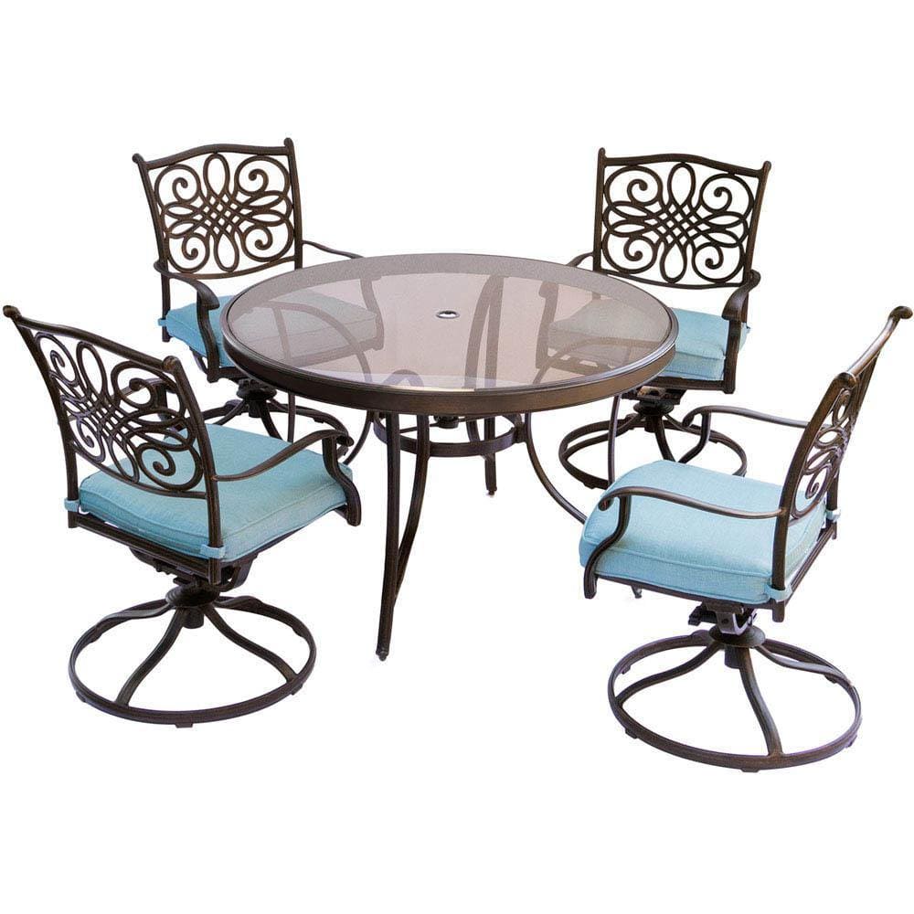 Hanover Outdoor Dining Set Hanover Traditions 5-Piece Dining Set in Blue with 48 In. Glass-top Table