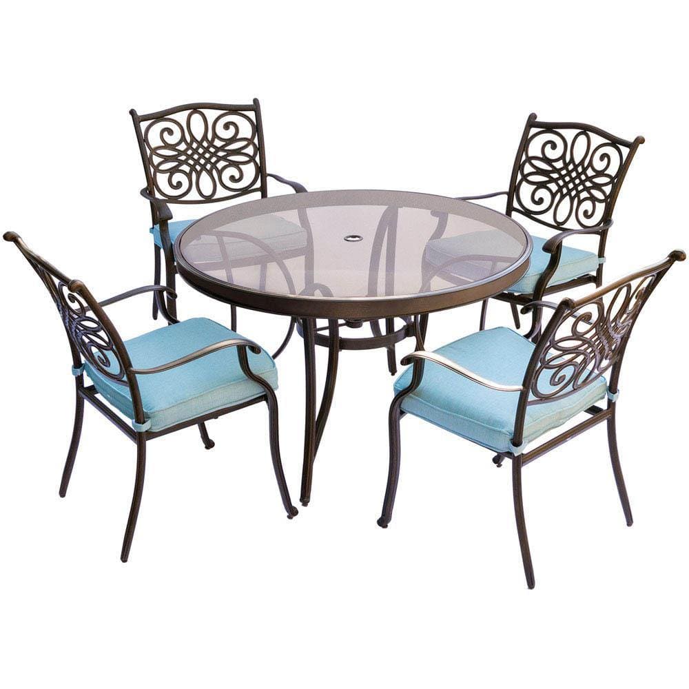 Hanover Outdoor Dining Set Hanover Traditions 5-Piece Dining Set in Blue with 48 In. Glass-top Table, TRADDN5PCG-BLU