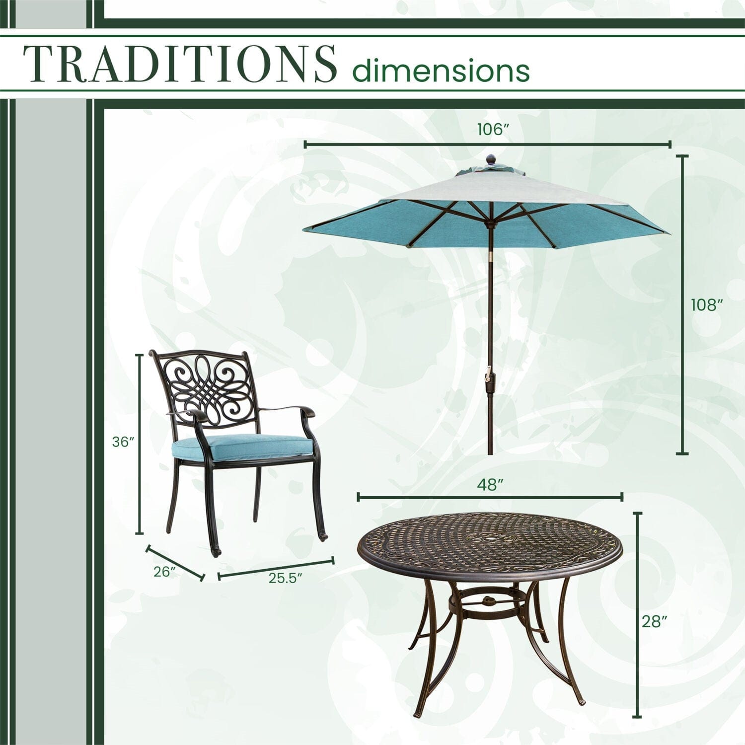 Hanover Outdoor Dining Set Hanover - Traditions 5-Piece Dining Set in Blue with Table Umbrella and Stand - TRADDN5PC-B-SU