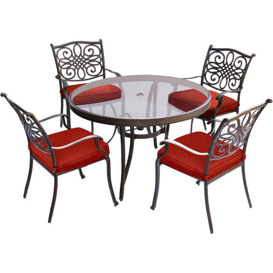 Hanover Outdoor Dining Set Hanover Traditions 5-Piece Dining Set in Red with 48 In. Glass-top Table