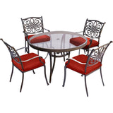 Hanover Outdoor Dining Set Hanover Traditions 5-Piece Dining Set in Red with 48 In. Glass-top Table
