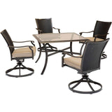 Hanover Outdoor Dining Set Hanover Traditions 5-Piece Dining Set in Tan with 4 Wicker Back Swivel Rockers and 42 in. Glass-Top Table