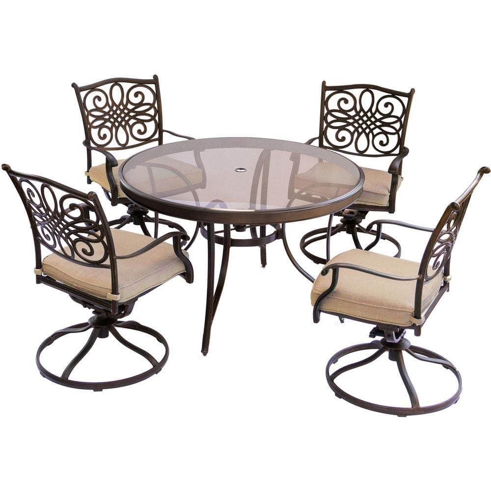 Hanover Outdoor Dining Set Hanover Traditions 5-Piece Dining Set in Tan with 48 In. Glass-top Table