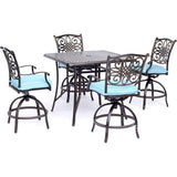 Hanover Outdoor Dining Set Hanover - Traditions 5-Piece High-Dining Set in Blue with a 42 In. Square Cast-top Table - TRADDN5PCSQBR-B