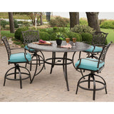 Hanover Outdoor Dining Set Hanover - Traditions 5-Piece High-Dining Set in Blue with Four Swivel Chairs and a 56 In. Cast-top Table | TRADDN5PCBR-BLU