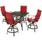 Hanover Outdoor Dining Set Hanover Traditions 5-Piece High-Dining Set in Red with 4 Padded Swivel Counter-Height Chairs and 42-in. Cast-top Table