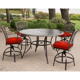 Hanover Outdoor Dining Set Hanover - Traditions 5-Piece High-Dining Set in Red with Four Swivel Chairs and a 56 In. Cast-top Table | TRADDN5PCBR-RED