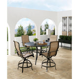 Hanover Outdoor Dining Set Hanover Traditions 5-Piece High-Dining Set in Tan with 4 Padded Swivel Counter-Height Chairs and 56-in. Cast-top Table