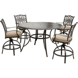 Hanover Outdoor Dining Set Hanover - Traditions 5-Piece High-Dining Set in Tan with 4 Swivel Chairs and a 56 In. Cast-top Table - TRADDN5PCBR
