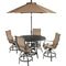 Hanover Outdoor Dining Set Hanover Traditions 5-Piece High-Dining Set in Tan with 4 Swivel Counter-Height Chairs, 56-in. Table, and 9-ft. Umbrella