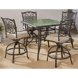 Hanover Outdoor Dining Set Hanover - Traditions 5-Piece High-Dining Set in Tan with a 42 In. Square Cast-top Table |Tan/Cast | TRADDN5PCSQBR