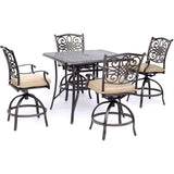 Hanover Outdoor Dining Set Hanover - Traditions 5-Piece High-Dining Set in Tan with a 42 In. Square Cast-top Table -  TRADDN5PCSQBR