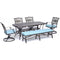 Hanover Outdoor Dining Set Hanover Traditions 6-Piece Dining Set in Blue with 4 Swivel Rockers, a Cushioned Bench, and a 38" x 72" Cast-Top Table - TRADDN6PCSW4BN-BLU