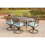 Hanover Outdoor Dining Set Hanover - Traditions 7-Piece Aluminum Frame Dining Set in Blue with 72 x 38 in. Cast-top Table | TRADDN7PCSW6-BLU
