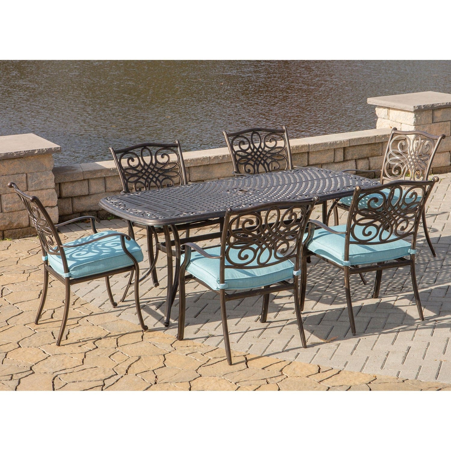 Hanover Outdoor Dining Set Hanover - Traditions 7-Piece Aluminum Frame Outdoor Dining Set in Blue|TRADITIONS7PC-BLU