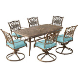 Hanover Outdoor Dining Set Hanover - Traditions 7-Piece Dining Set in Blue with 72 x 38 in. Cast-top Table - TRADDN7PCSW6-BLU