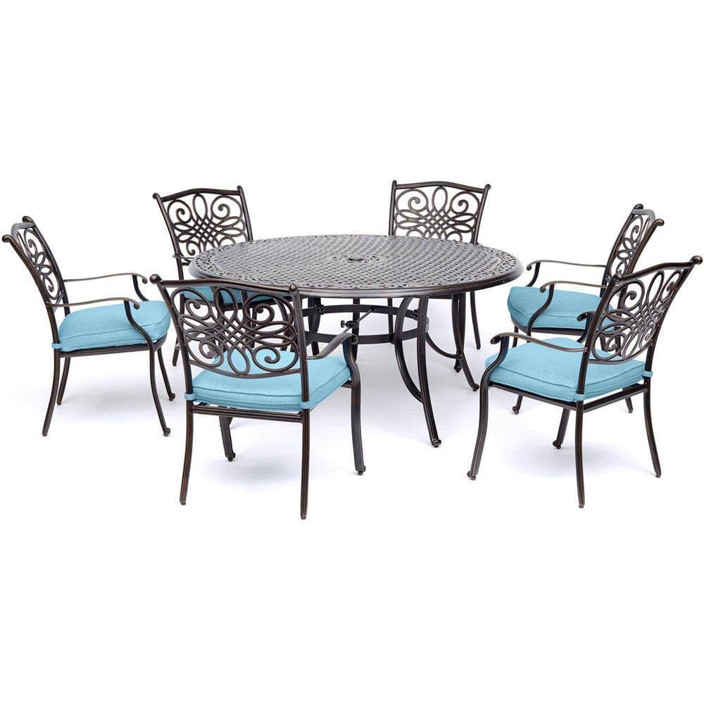 Hanover Outdoor Dining Set Hanover - Traditions 7-Piece Dining Set in Blue with Six Dining Chairs and a 60 In. Cast-top Table - TRADDN7PCRD-BLU
