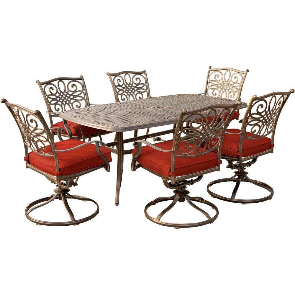 Hanover Outdoor Dining Set Hanover - Traditions 7-Piece Dining Set in Red with 72 x 38 in. Cast-top Table - TRADDN7PCSW6-RED