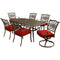 Hanover Outdoor Dining Set Hanover - Traditions 7-Piece Dining Set in Red with Two Swivel Rockers, Four Dining Chairs, and a 72 x 38 in. Cast-top Table - TRADDN7PCSW-RED
