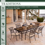 Hanover Outdoor Dining Set Hanover - Traditions 7-Piece Dining Set in Tan with Extra Large Glass-Top Dining Table - TRADDN7PCG