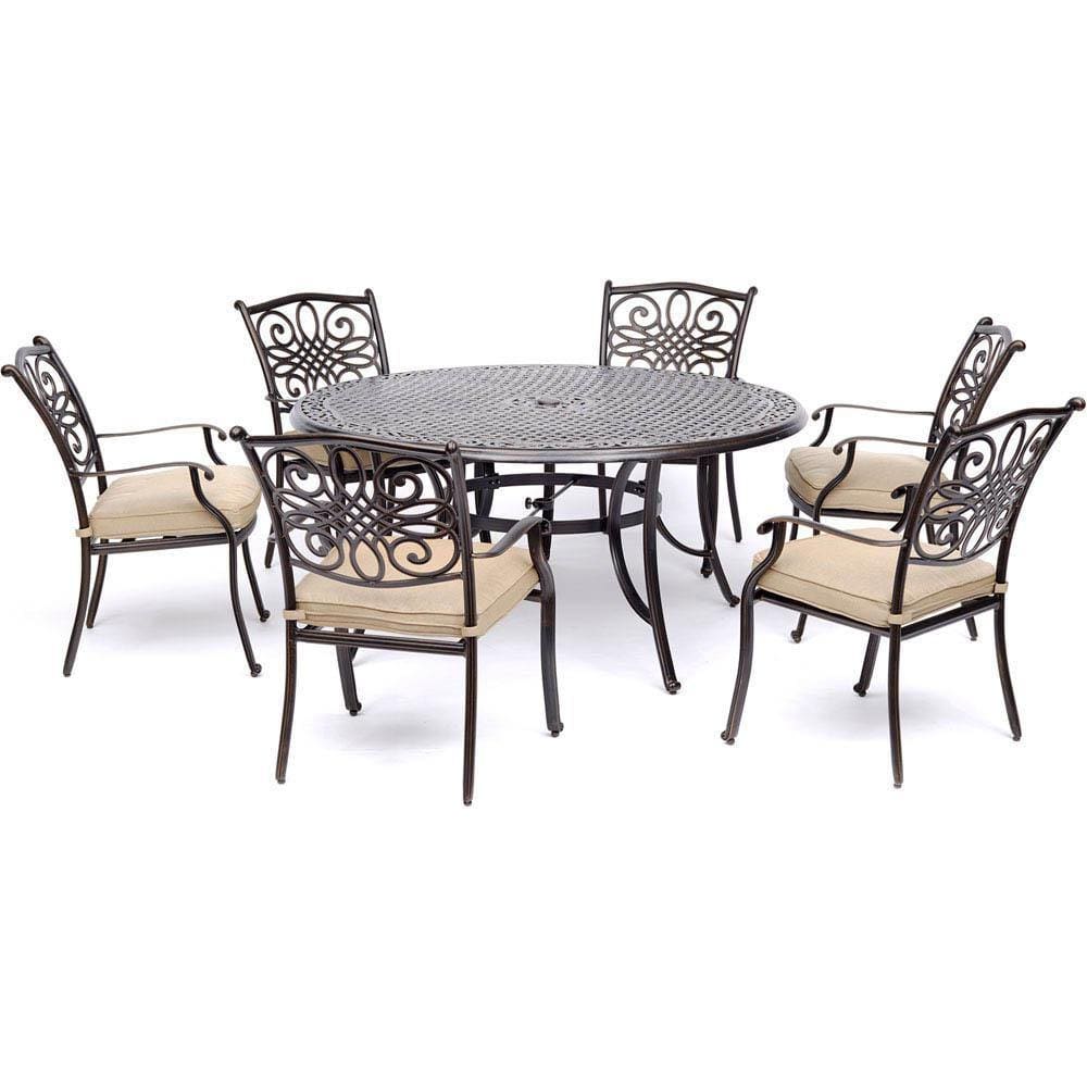 Hanover Outdoor Dining Set Hanover - Traditions 7-Piece Dining Set in Tan with Six Dining Chairs and a 60 In. Cast-top Table TRADDN7PCRD