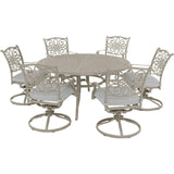 Hanover Outdoor Dining Set Hanover - Traditions 7-Piece Dining Set with 6 Swivel Rockers and 60-in. Round Cast-top Table in Sand Finish - TRADDNSD7PCSWRD6-BE